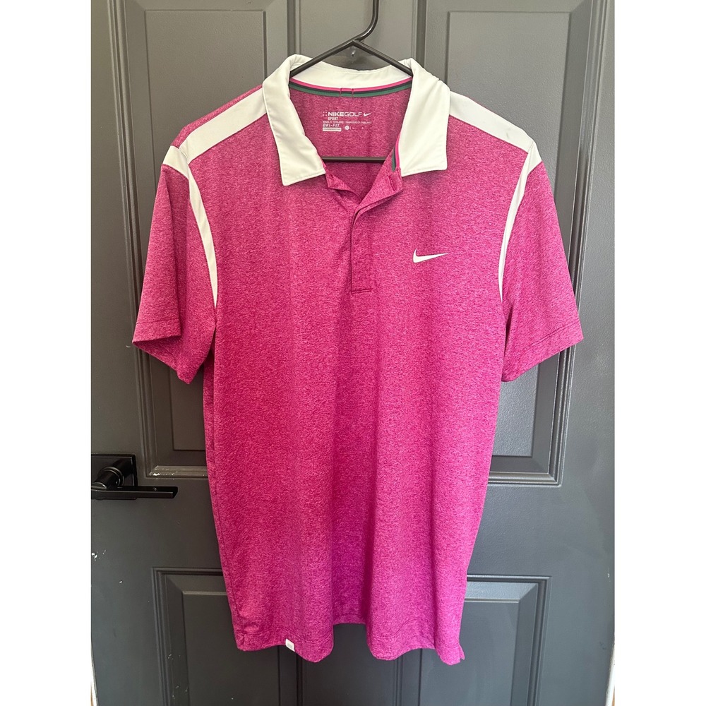 Nike Golf Sport Dri-FIT Polo Shirt Mens Large Pink Heather White Swoosh Logo